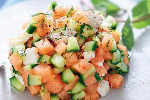 Tartare de melon, feta, concombre et menthe (entrées)